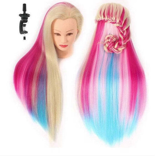 Cap Manechin Pentru Practică Blond Auriu Albastru Roz 65cm Păr Des Stand