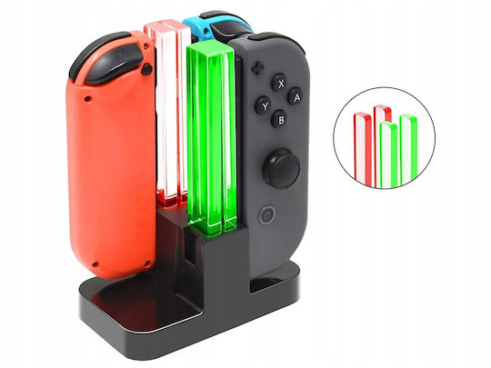 Charging Station 4 Joy-con Controllers Zola Compatible Nintendo Switch Led Indicator Usb-c Cable Abs Black