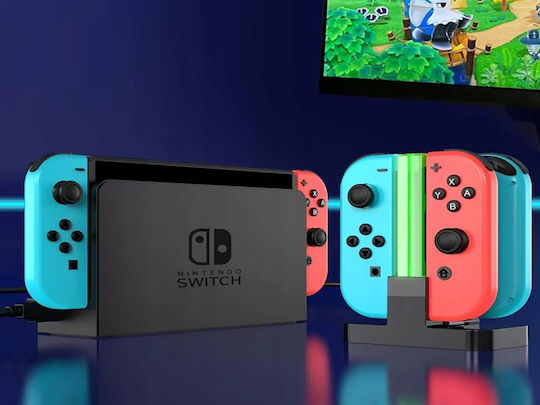 Charging Station 4 Joy-con Controllers Zola Compatible Nintendo Switch Led Indicator Usb-c Cable Abs Black