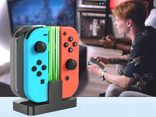 Charging Station 4 Joy-con Controllers Zola Compatible Nintendo Switch Led Indicator Usb-c Cable Abs Black