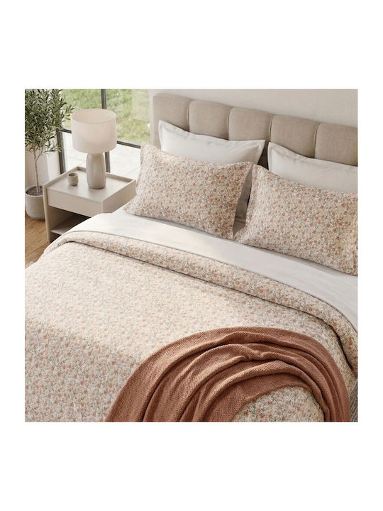 Pucioasa Set Huse Pentru Pilote Din Bumbac Satinat 200x230cm Dublu Cu 2 Fețe De Pernă & 1 Cearceaf Peach Pink Little Flowers
