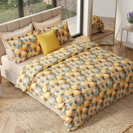 Pucioasa Set Huse Pentru Pilote Bumbac Satinat 200x230cm Dublu Cu 2 Fețe De Pernă & 1 Cearșaf Lemon