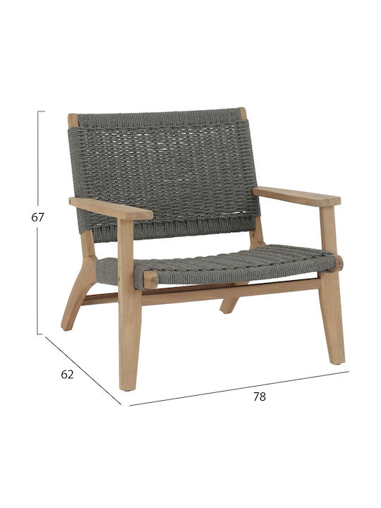 Πολυθρόνα Εξωτερικού Χώρου Ξύλινη Lounge Γκρι 78x62x67εκ.
