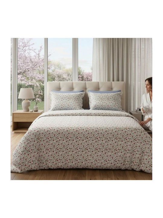 Pucioasa Set Huse Pentru Pilote Din Bumbac Satinat 200x230cm Dublu Cu 2 Fețe De Pernă Și 1 Cearceaf Roșu/Albastru