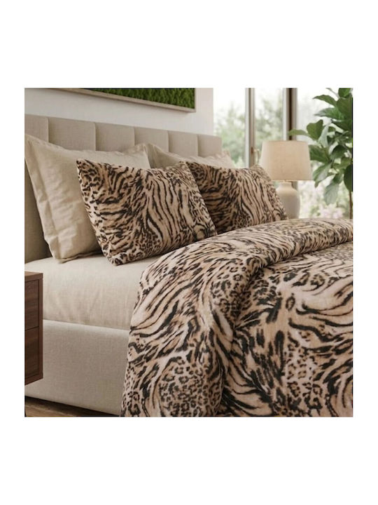 Pucioasa Set Huse Pentru Pilote Din Bumbac Satinat 200x230cm Dublu Cu 2 Fețe De Pernă Și 1 Cearceaf Bej
