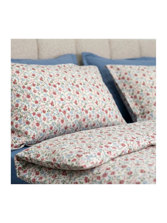 Pucioasa Set Huse Pentru Pilote Din Bumbac Satinat 200x230cm Dublu Cu 2 Fețe De Pernă Și 1 Cearceaf Roșu/Albastru