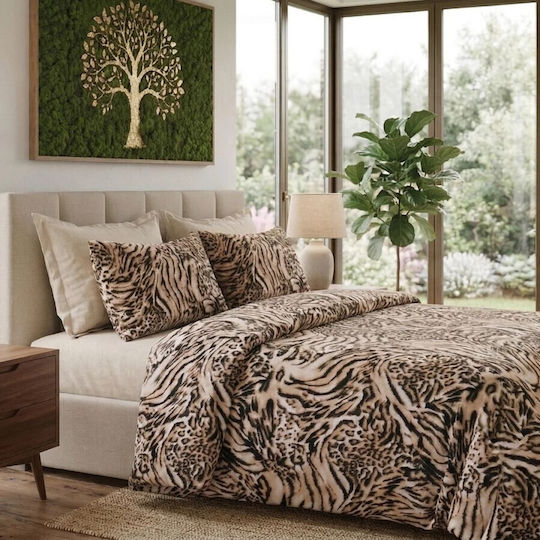 Pucioasa Cotton Satin Duvet Cover Set 200x230cm Double With 2 Pillowcases & 1 Bed Sheet Beige
