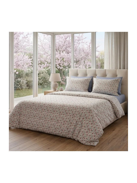Pucioasa Set Huse Pentru Pilote Din Bumbac Satinat 200x230cm Dublu Cu 2 Fețe De Pernă Și 1 Cearceaf Roșu/Albastru