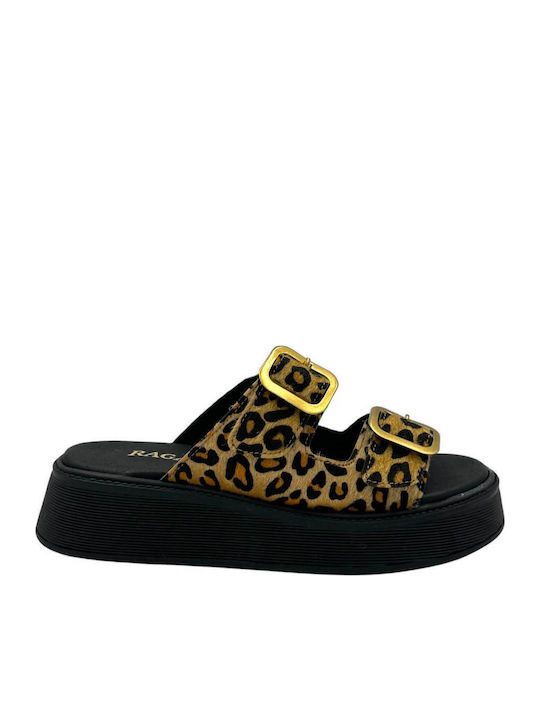Leder Damen Flache Sandalen Leopard