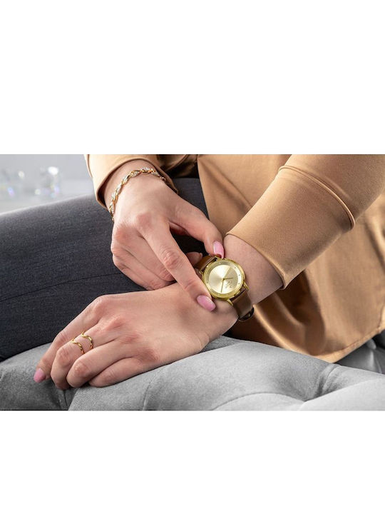 Giewont Womens Watch 34mm Battery With Brown Leather Strap
