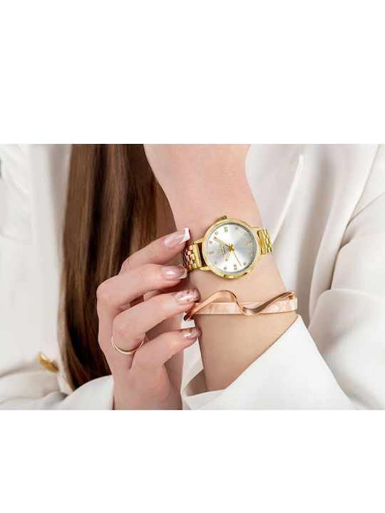 Giewont Womens Battery Watch With Gold Metal Bracelet