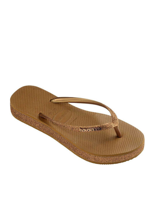 Slim Flatform Frauen Flip Flops in Gold Farbe