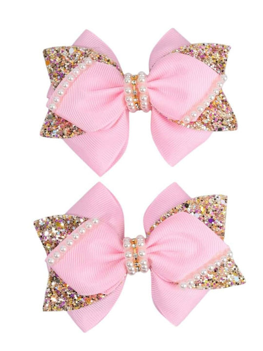 TakTakBaby Set Kids Hair Clips with Rubber Band Bow in Pink Colour 2 Pieces