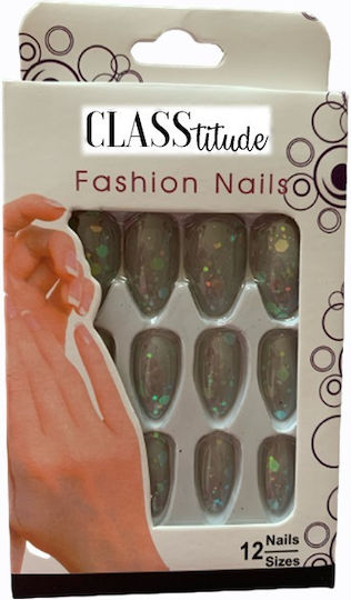 Set 12 Self-adhesive Press-on Glitter Gray False Nails