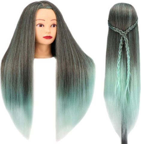 Praktischer Kopf Friseur Dunkelbraun-Türkis Haar 60cm