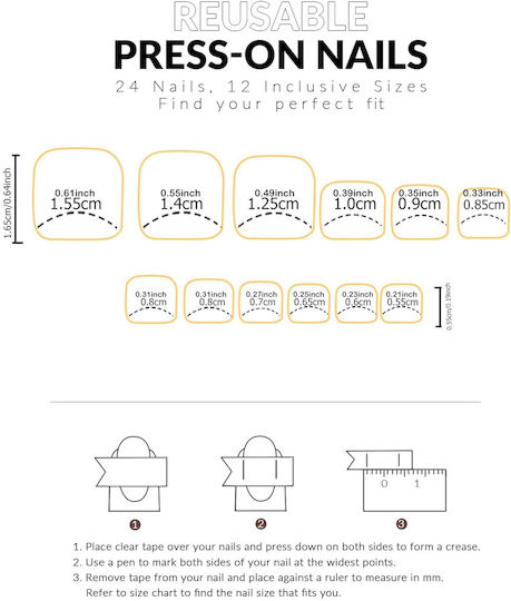 Set 24 False Toenails Glossy Design Black