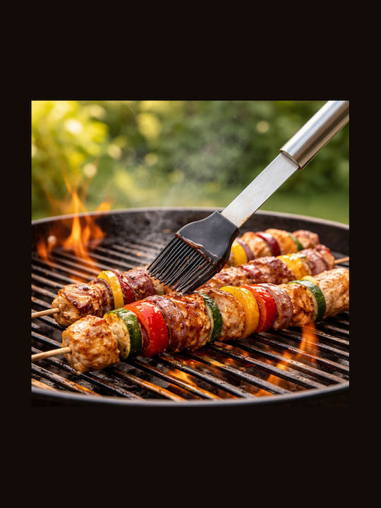 Set Ustensile Grătar 3 Piese Zola Pensetă Spatulă Perie Oțel Inoxidabil Husă Transport Argintiu Negru