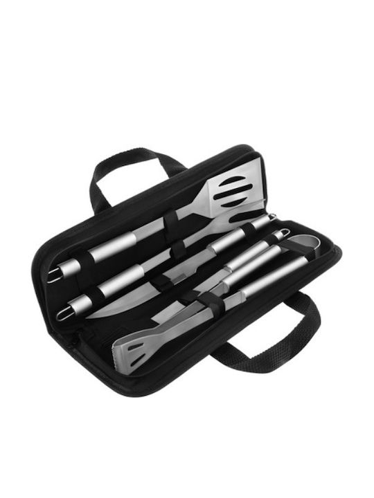 Set 5 Unelte Pentru Grătar Premium Accesorii Din Oțel Inoxidabil Include Pensete Spatulă Furculiță Cuțit Perie Geantă Durabilă Cu Mânere Dimensiuni 38,5 X 11,5 X 5 Cm Negru