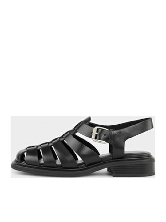 Leder Flache Sandalen für Damen in Schwarz Farbe