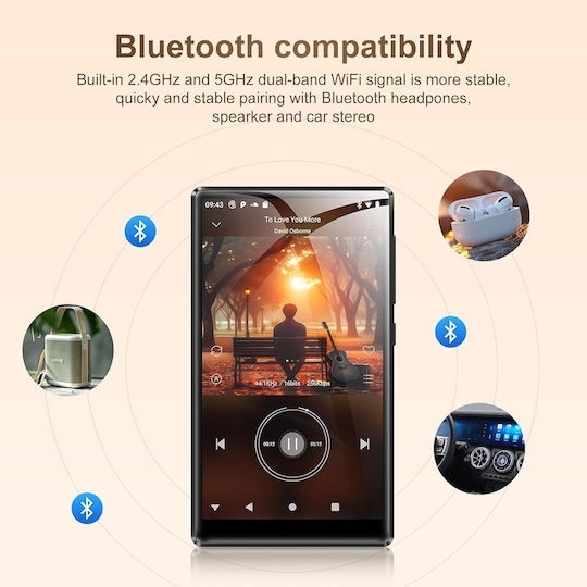 Swofy D26 MP3/MP4 Player 96GB 32GB + 64GB SD Android 13 WiFi & Bluetooth 5.0 5” HD Ecran Tactil Spotify Amazon Music Radio FM 60h Durată Baterie Control Parental Negru