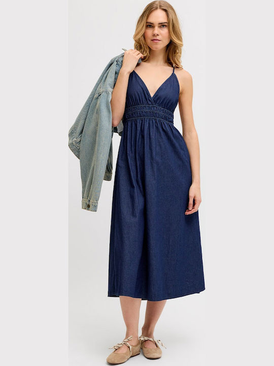 Καλοκαιρινό Midi Φόρεμα Τζιν Dark Blue Denim