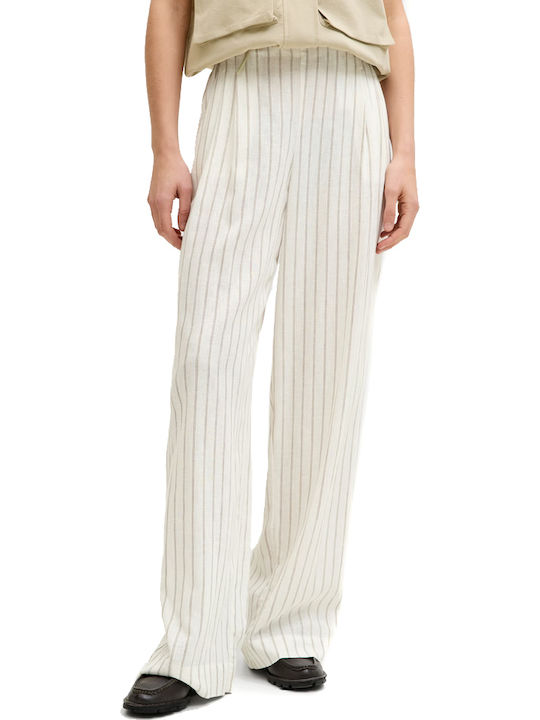 Women's High Waist Fabric Trousers Off White