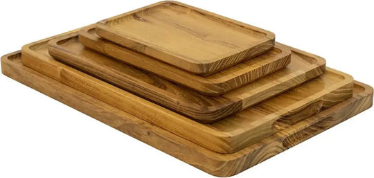 Ξύλινο Ορθογώνιο Πιάτο Teak Με Τοίχωμα 25x15 Εκ