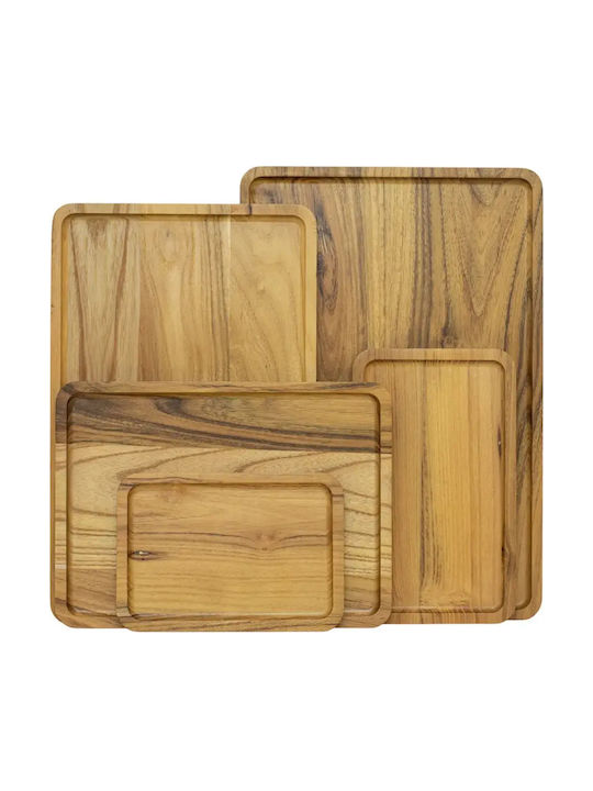 Ξύλινο Ορθογώνιο Πιάτο Teak Με Τοίχωμα 25x15 Εκ