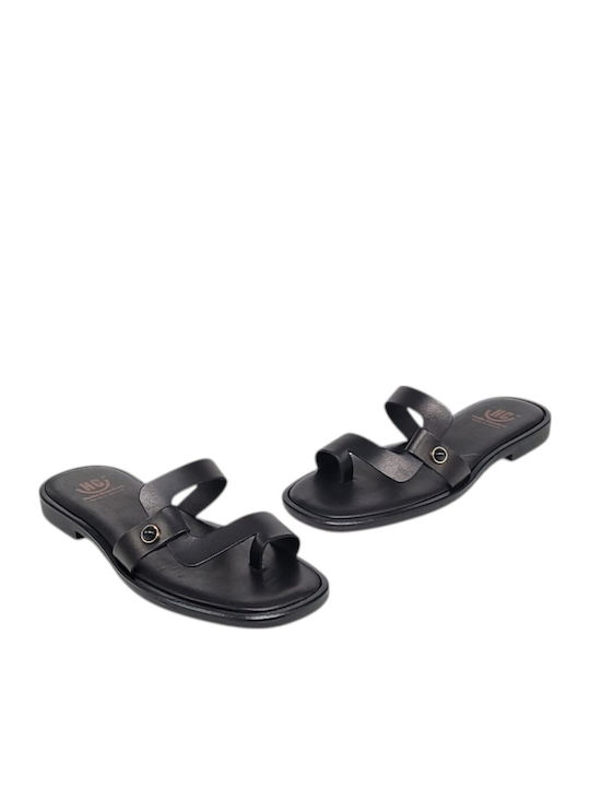 Leather Women's Flat Sandals Black