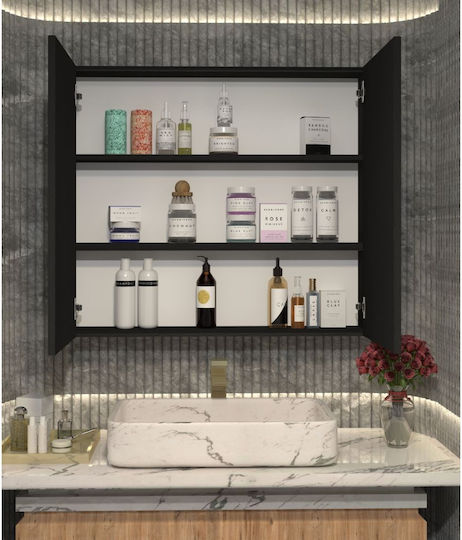 SteweHome STE-001695-V3184 Badezimmerspiegel aus Spanplatte mit Schrank 76,5x70cm Schwarze