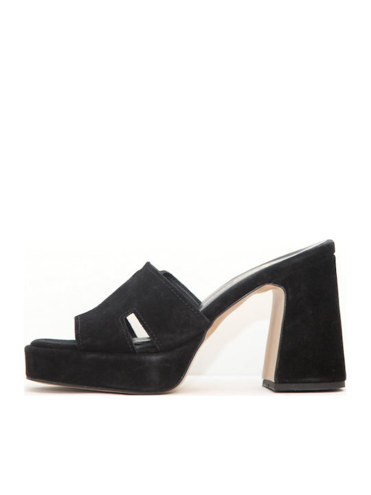 Leather Mules With High Heel In Black Colour