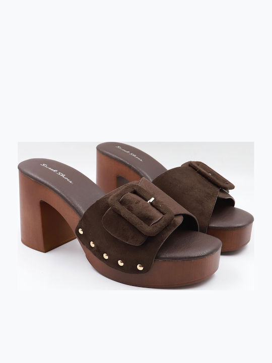 Mules With Heel In Brown Colour