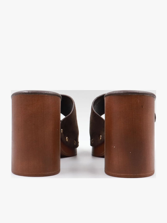 Mules With Heel In Brown Colour