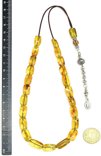 Roloi Komboloi Worry Beads with 23 Amber Beads Length 35cm Yellow