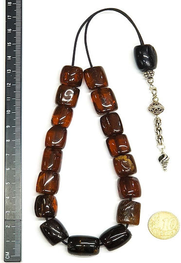 Roloi Komboloi Sorgenperlen mit 17 Bernstein Perlen Länge 32cm Braune