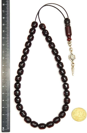 Roloi Komboloi Worry Beads with 33 Beads Made of Mastic Length 32cm Burgundy