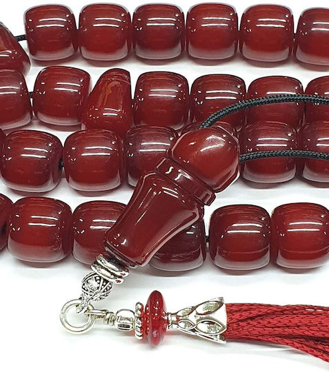 Roloi Komboloi Worry Beads with 33 Beads Made of Mastic Length 37cm Red