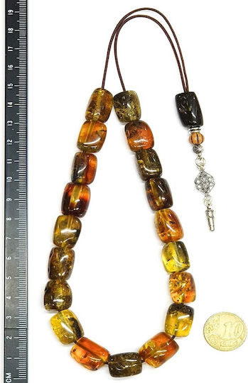Roloi Komboloi Worry Beads with 19 Amber Beads Length 33cm Multicolour