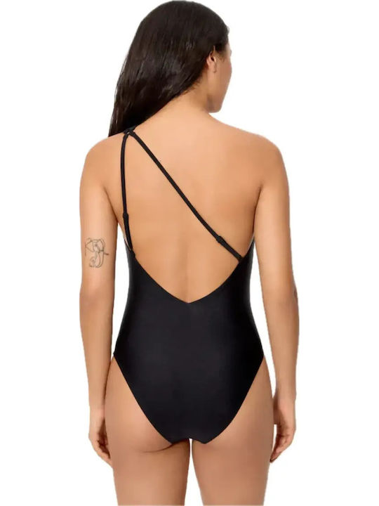 Ysabel Mora Women’s Swimsuit One Shoulder Black Shiny Front Cutouts Black One Piece 83172