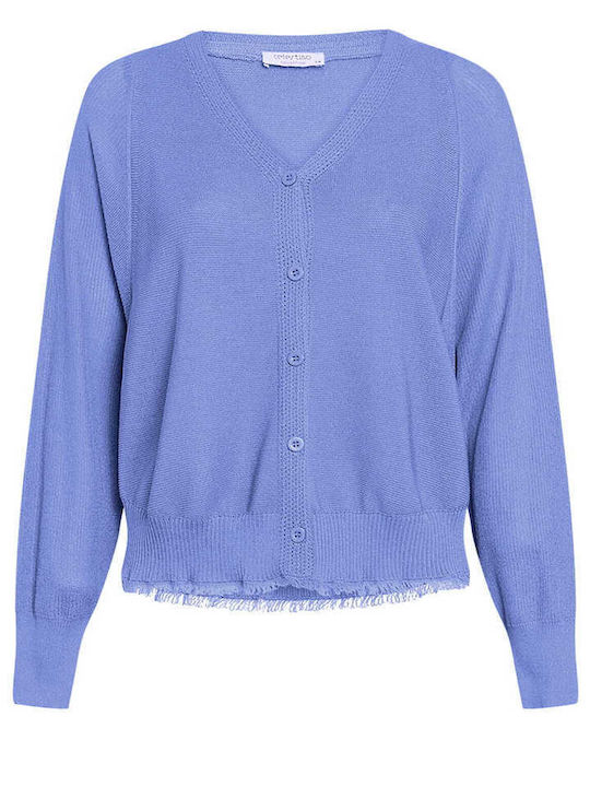 Celestino Strickjacke Für Damen Mit Fransen Am Saum Blau