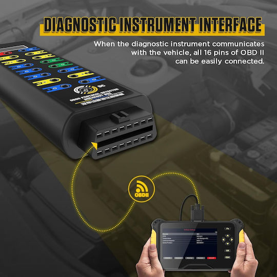 Detector Protocol Auto Cutie Deconectare 16-Pini Obd2 Afișaj Tensiune În Timp Real Cablu 17.7 Inch Diagnostic Led Compatibil Multimetru Osciloscop Obdii Instrument Testare Diagnostic Auto