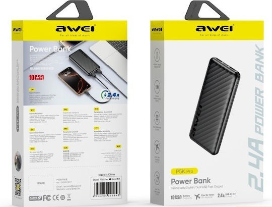 Awei P5K Pro Power Bank 10000mAh with 2 USB-A Ports Black