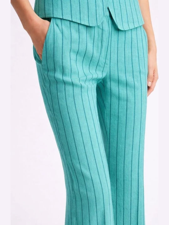 Women's Linen Flared Trousers Turquoise