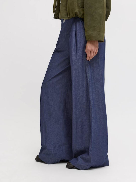 Women's Fabric Trousers in Regular Fit Dark Blue Denim