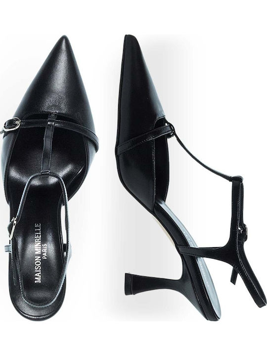 Leder Spitze Zehe Pumps mit Riemen Schwarz
