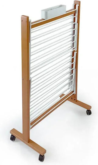 Arredamenti Italia Folding Floor Clothes Drying Rack Wooden with Wheels with Hanging Length 20m