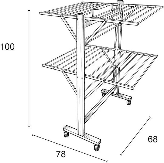 Arredamenti Italia Folding Floor Clothes Drying Rack Wooden with Wheels with Hanging Length 20m