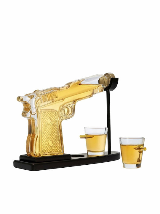 Decantor Din Sticlă Pentru Servire Whiskey 16.5cm Cu Dop Și Pahare Transparente 230ml