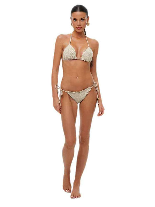 Bikini Slip cu Șnururi Bej Auriu