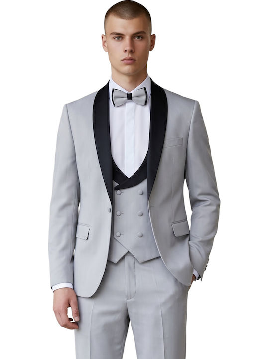 Men's Groom's Suit with Vest Light Gray